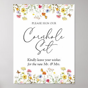 Poster Wildflower Boho - Sinal de Casamento de Cornhole S