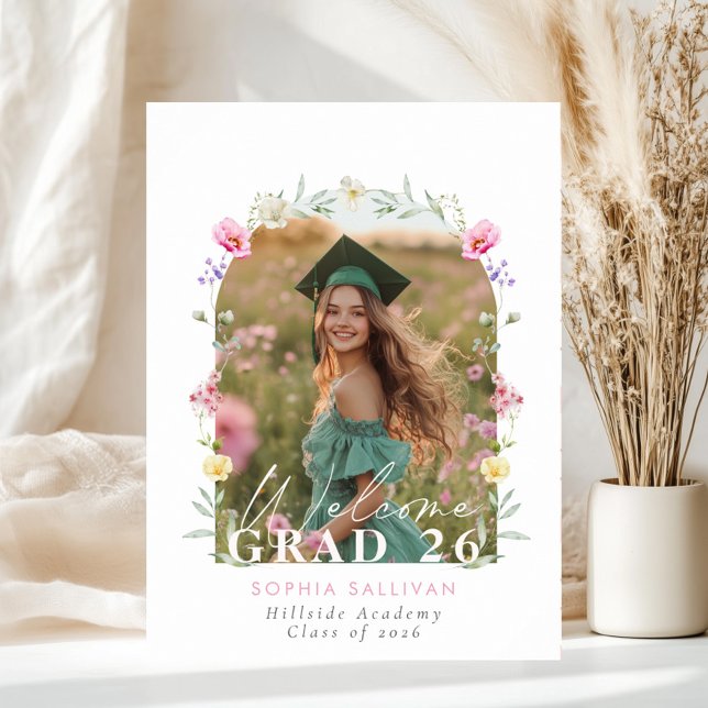 Poster Wildflower Bow Graduation party Photo Welcome (Criador carregado)