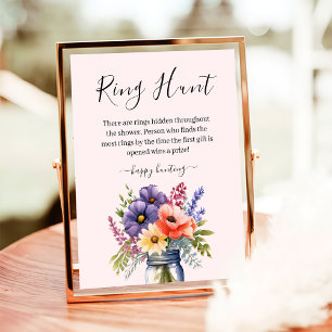 Poster Wildflower Mason Jar Ring Hunt Jogo Chá de panela