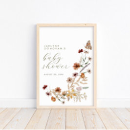 Poster Wildflower On Way - Modern Boho Chá de fraldas