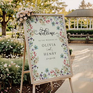 Poster Wildflower Rustic Floral Wedding Bem-vindo
