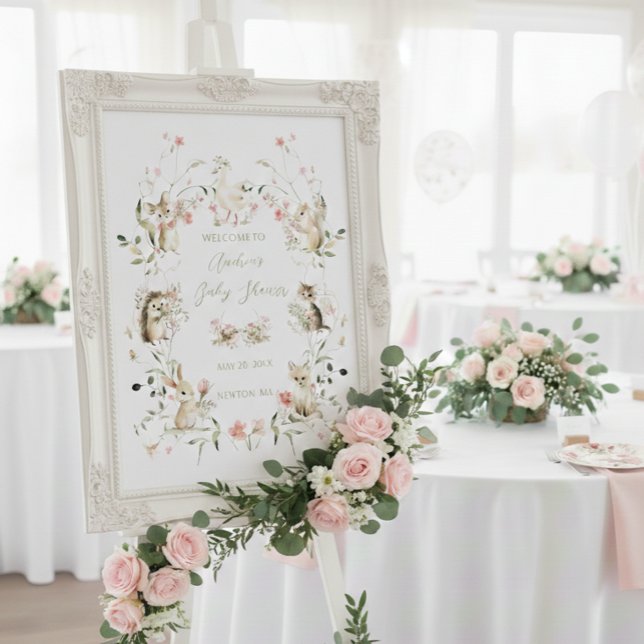 Poster Wildflower Woodland Animals Baby Shower Welcome  (Criador carregado)