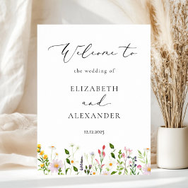 Poster Wildflowers Elegant Calligraphy Wedding Welcome