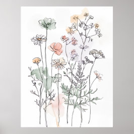 Poster Wildflowers & Leafy Branches, Modern Home Décor
