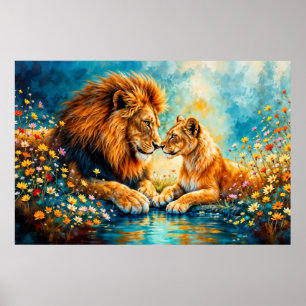 Poster Wildlife Lion Lioness fantasia arte romântica