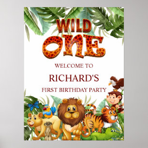 Poster Wilgle One Safari Animal Birthday