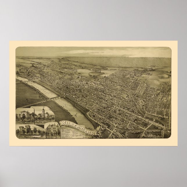 Póster Wilkes-Barre, PA Panorâmica - 1889 (Frente)