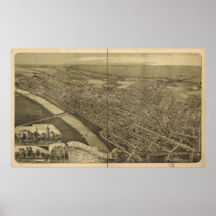 Póster Wilkes-Barre Pensilvânia 1889 Panorama Antiquado