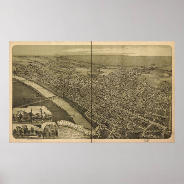 Póster Wilkes-Barre Pensilvânia 1889 Panorama Antiquado (Frente)