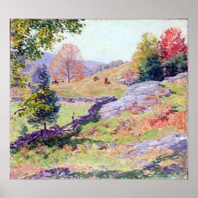 Poster Willard Leroy Metcalf Hillside Pastures setembro (Frente)