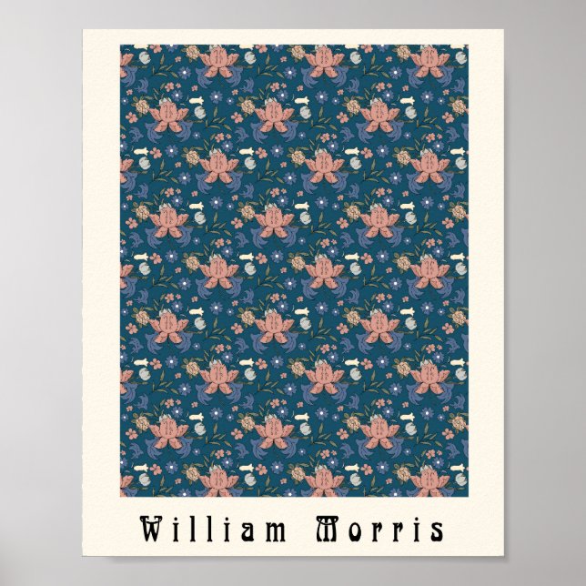 Poster William Morris art nouveau flor design azul (Frente)