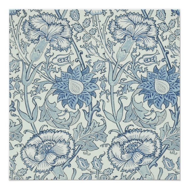 Póster William Morris Belo padrão floral, azul,rosa (Frente)