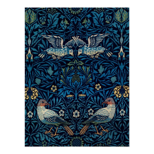 Póster William Morris Blue Birds Tapeçaria Clássica (Frente)