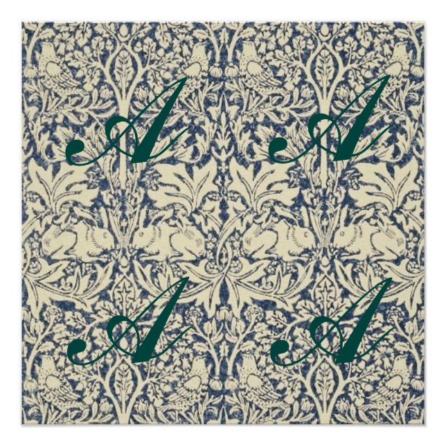 Póster William Morris, cinza Azul, padrão, art nouveau, v (Frente)
