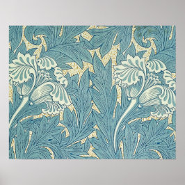 Póster William Morris Clássico Tulipa Azul Floral