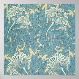 Póster William Morris Clássico Tulipa Azul Floral