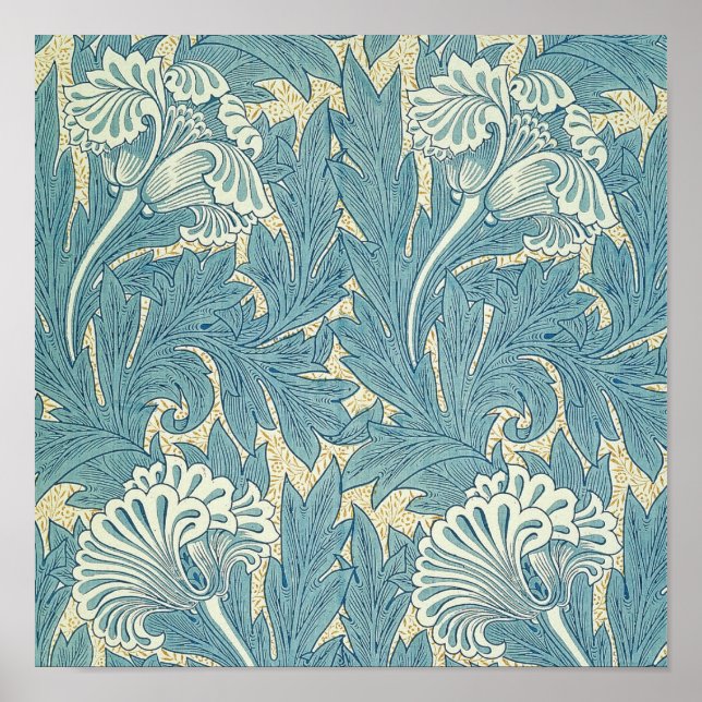 Póster William Morris Clássico Tulipa Azul Floral (Frente)
