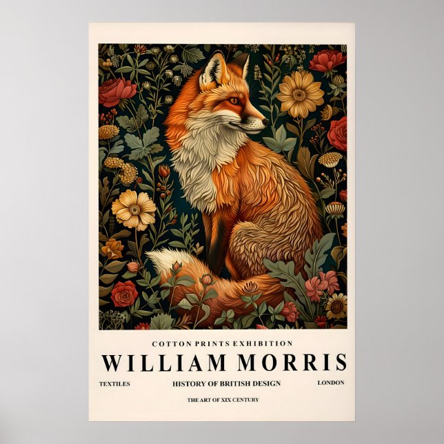 Poster William Morris fox decor, Botanical print, Dark (Frente)