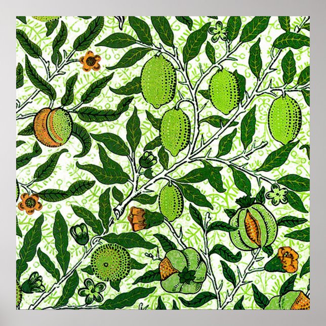 Póster William Morris Fruta Exótica, Verde limão (Frente)