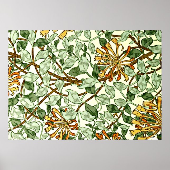 Póster William Morris - Honeysuckle em verde e Dourado (Frente)