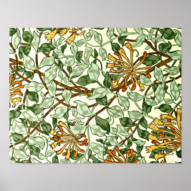 Poster William Morris - Honeysuckle Green e Dourado (Frente)