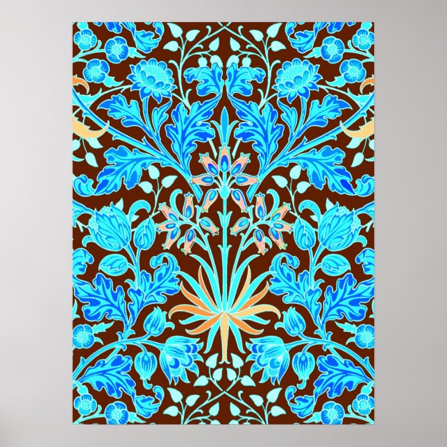 Poster William Morris Hyacinth Impressão, Aqua e Brown (Frente)