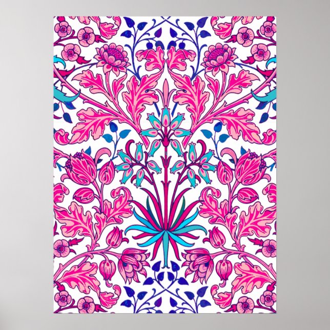 Póster William Morris Hyacinth Impressão, Fuchsia Rosa (Frente)