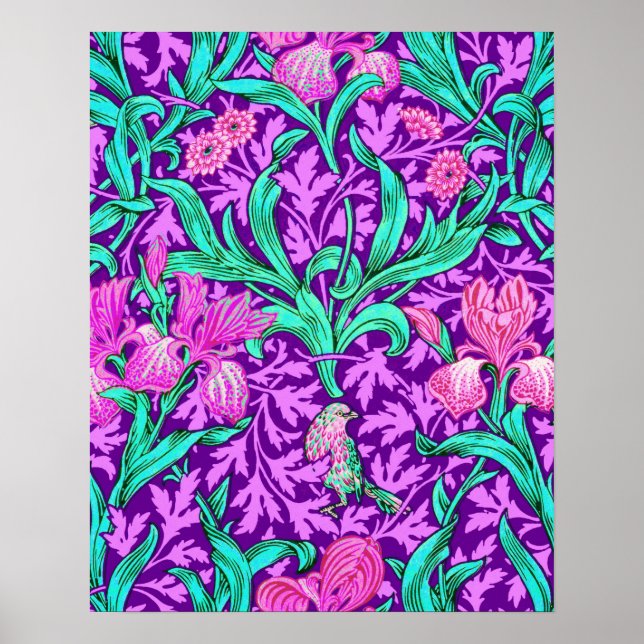 Poster William Morris Irises, Ametista Roxo (Frente)