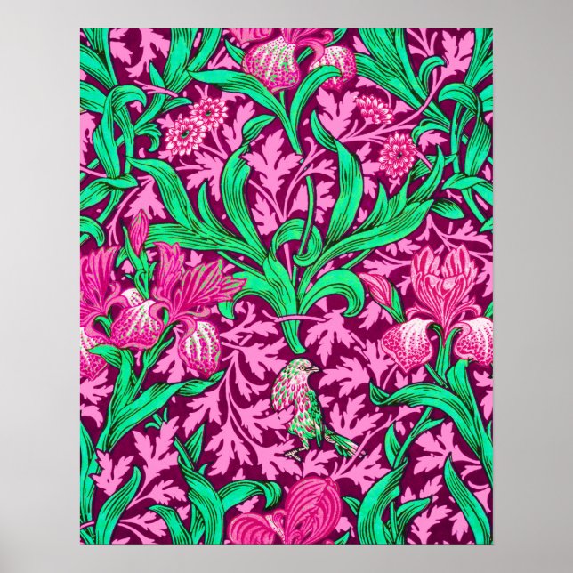 Poster William Morris Irises, Fuchsia Pink e Wine (Frente)