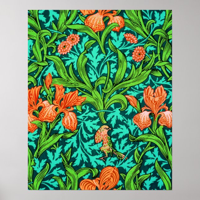 Poster William Morris Irises, Orange e Turquoise (Frente)