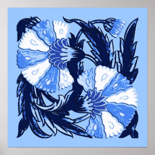 Póster William Morris Jacobean, Marinho e azul claro