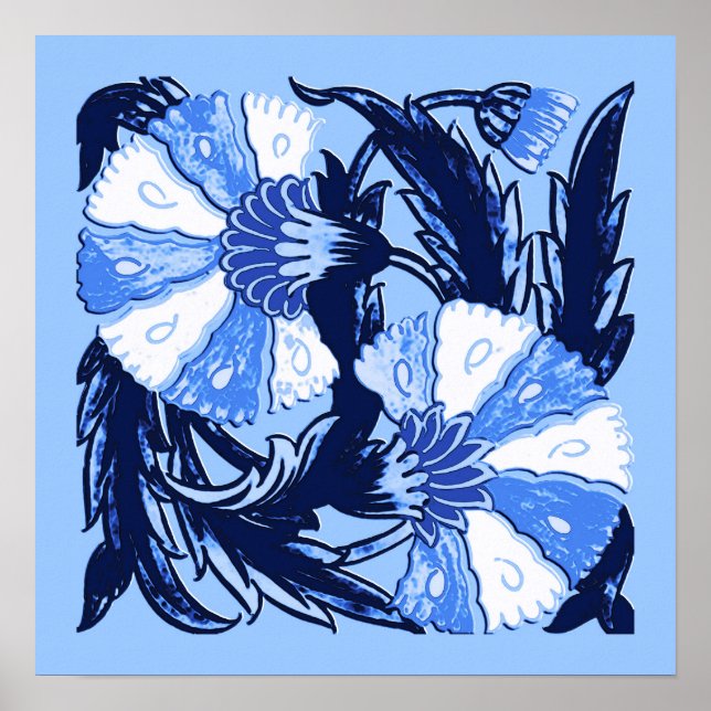Póster William Morris Jacobean, Marinho e azul claro (Frente)