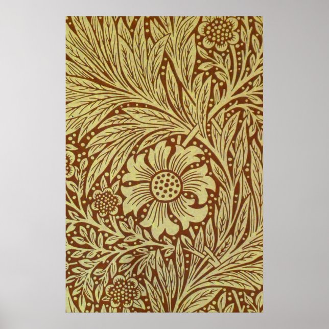 Póster William Morris Marigold Padrão Antiquado de Flor (Frente)