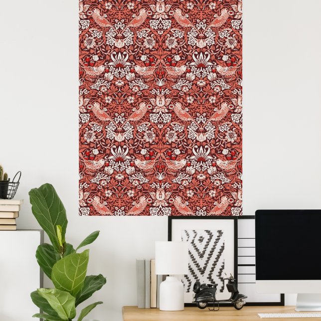 Poster William Morris Morango Ladrão Terracota Pássaro (Escritório em casa)
