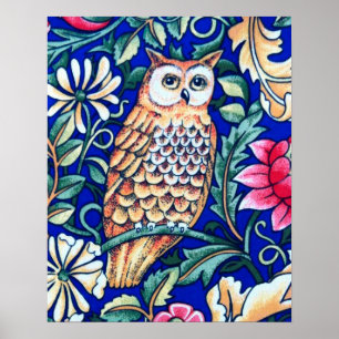 Poster William Morris Owl Tapeçaria, Beige e Cobalto Blue