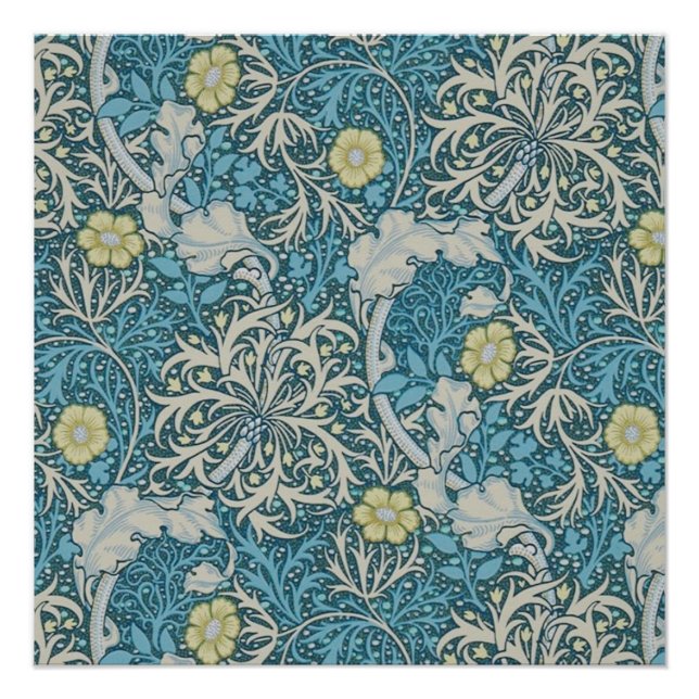 Póster William Morris, padrão art nouveau, algas, azul,f (Frente)