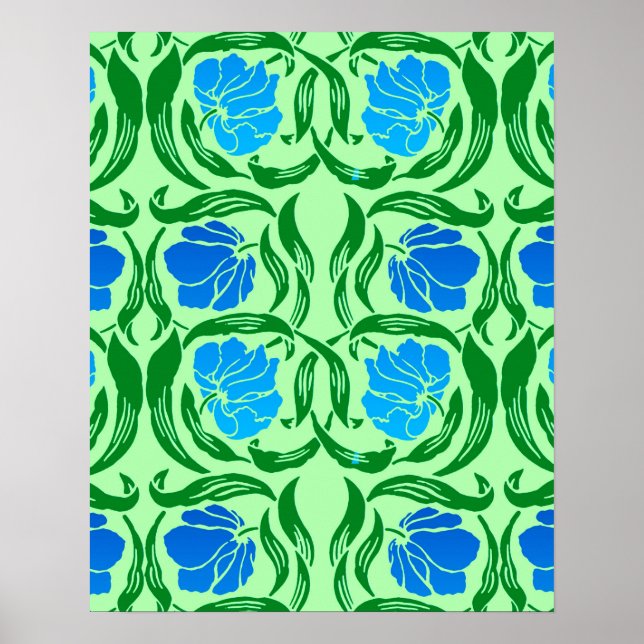 Póster William Morris Pimpernel, Blue & Verde limão (Frente)