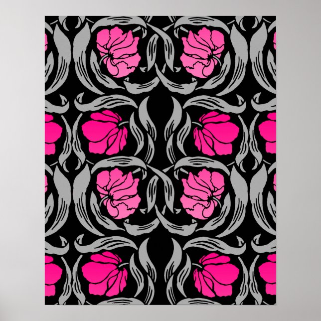 Poster William Morris Pimpernel, Fuchsia Pink e Black (Frente)