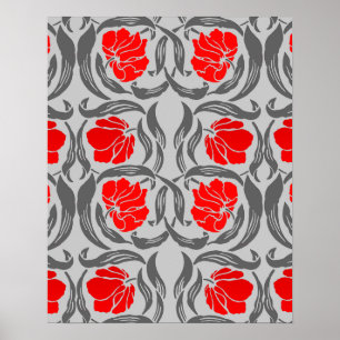 Póster William Morris Pimpernel, Silver Gray and Red