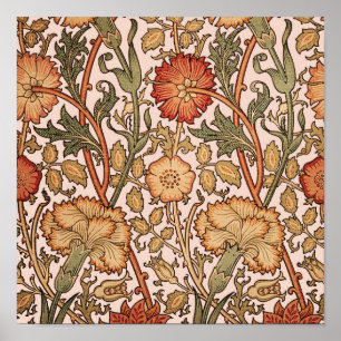 Poster William Morris Pink Rose Flower Wallpaper Padrão