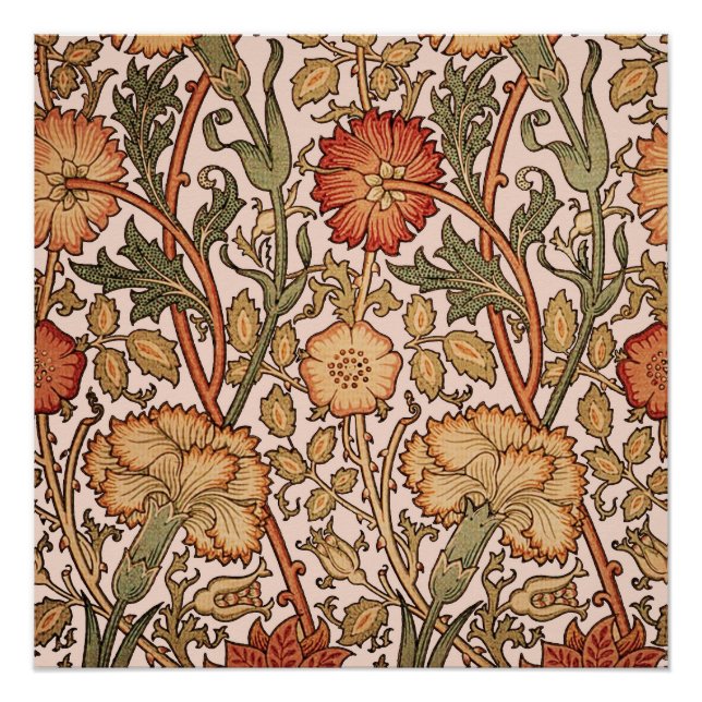 Póster William Morris Pink Rose Flower Wallpaper Padrão (Frente)