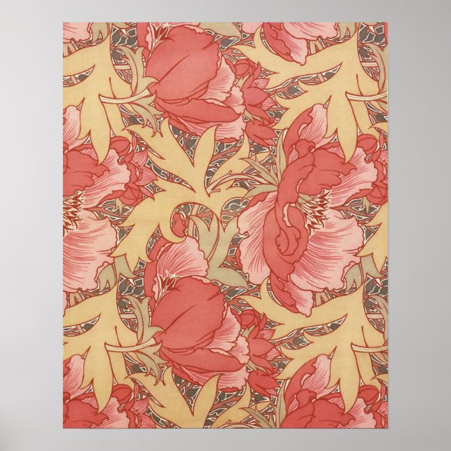 Poster William Morris Poppies Floral Art Nouveau Pattern (Frente)