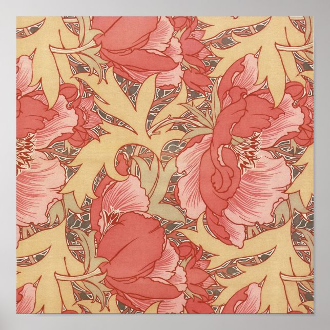 Poster William Morris Poppies Floral Art Nouveau Pattern (Frente)