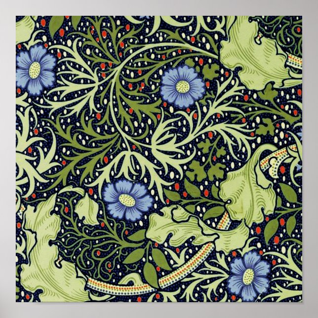 Póster William Morris Seaweed Flor Antiquado (Frente)