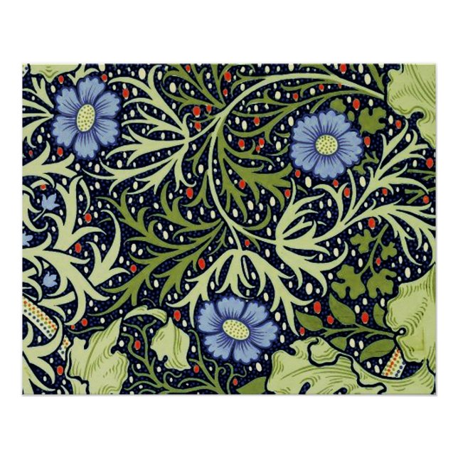 Póster William Morris Seaweed Flor Antiquado (Frente)