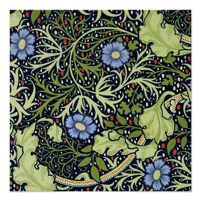 Póster William Morris Seaweed Flor Antiquado (Frente)