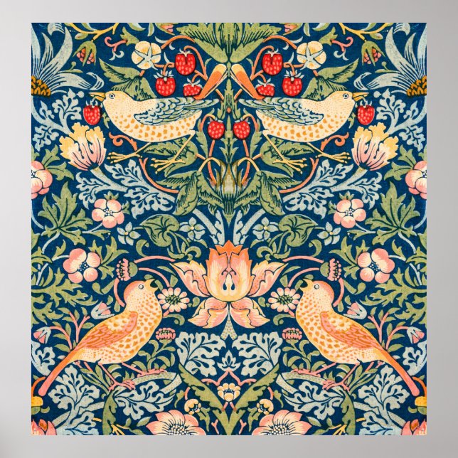 Poster William Morris Strawberry Thief Padrão Floral (Frente)