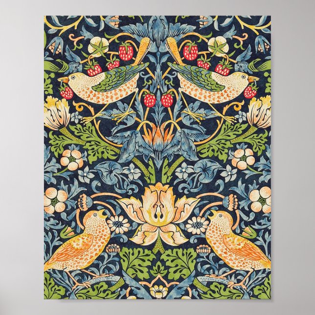 Poster William Morris Strawberry Thief Padrão Floral (Frente)