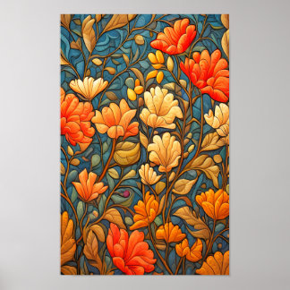Poster William Morris Style Padrão Floral em Cores de Que