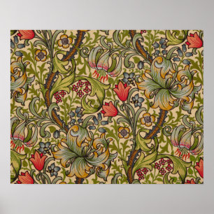 Póster William Morris Vintage Ouro Lilly Floral Design